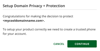 Setup Domain Privacy+Protection pop-up